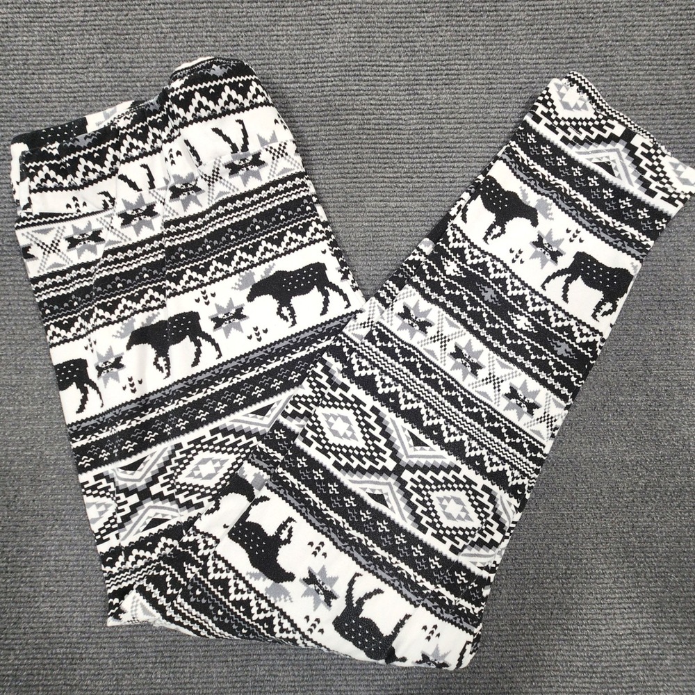 Time and Tru Leggings Women XXL Black White Fair Isle Moose Holiday Casual